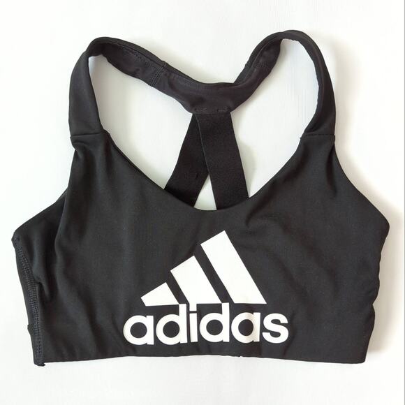 adidas Other - adidas Womens Racerback Sports Bra Logo Spellout Small Black White Graphic